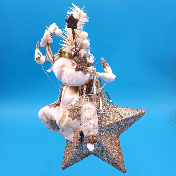 Santa Riding Star Decoration Assemblage Art Artisan Designed Felt Silver Gold - Picture 6 of 11